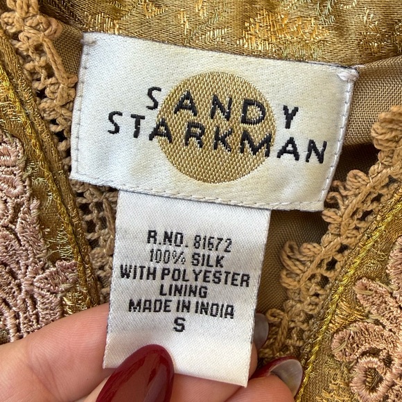 Sandy Starkman floral lace tan long sleeve silk romantic style jacket - Picture 9 of 9